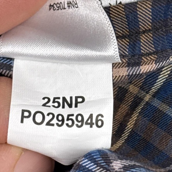 Orvis Shirt Mens Medium Blue Brown Plaid Stretch Long Sleeve Button Up Casual - Picture 7 of 12